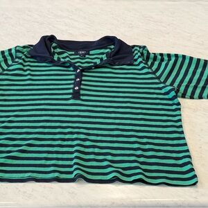 Chaps Green and Blue Striped Polo Shirt with Classic Collar
